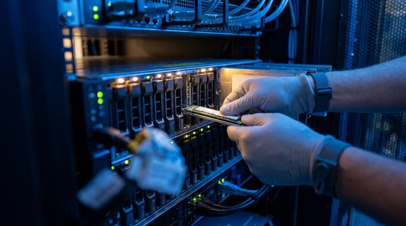 NVMe drives being installed into a storage array